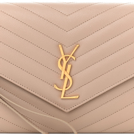 SAINT LAURENT
Grain De Poudre Matelasse Chevron Monogram Envelope Clutch Dark Beige