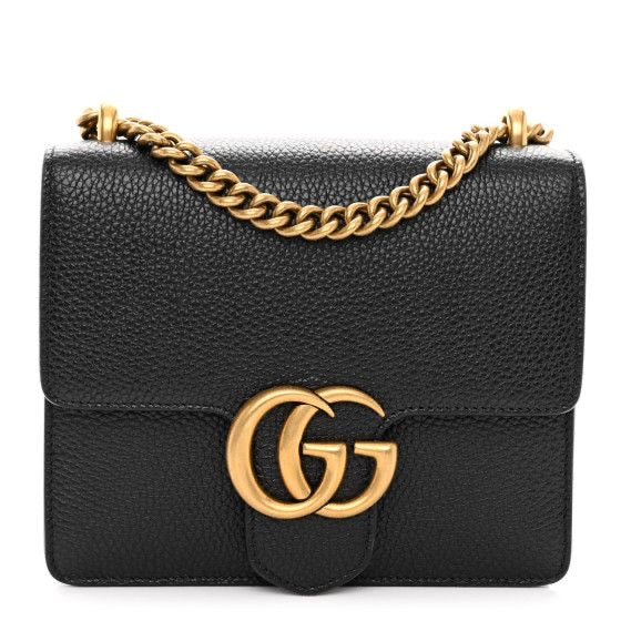 GUCCI Calfskin Small GG Marmont Chain Shoulder Bag Black