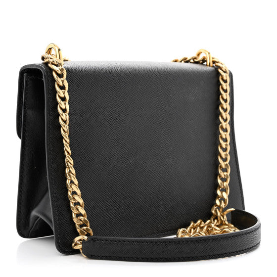 PRADA Saffiano Soft Calfskin Leather Chain Shoulder Bag Black