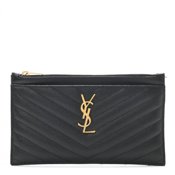 SAINT LAURENT Grain De Poudre Chevron Monogram Bill Pouch