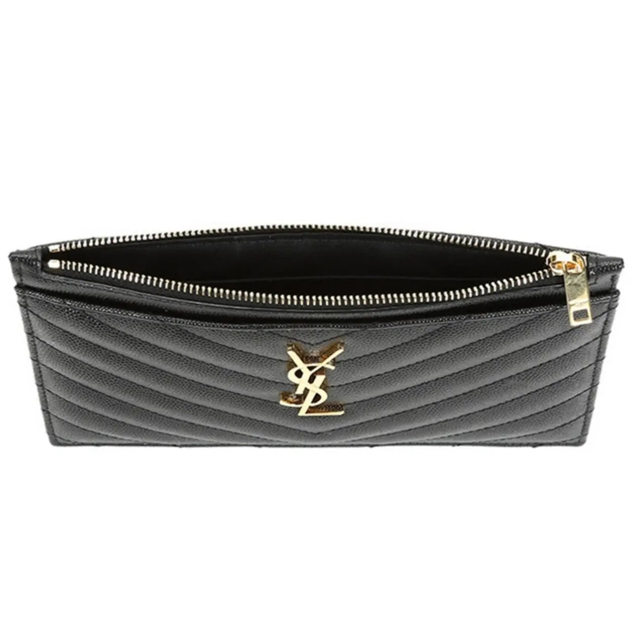 SAINT LAURENT Grain De Poudre Chevron Monogram Bill Pouch