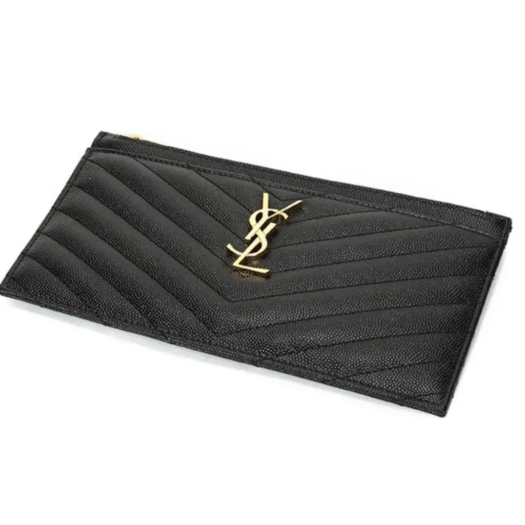 SAINT LAURENT Grain De Poudre Chevron Monogram Bill Pouch
