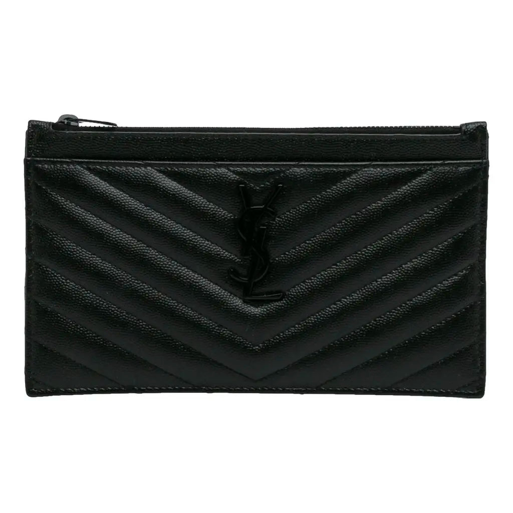SAINT LAURENT Grain De Poudre Chevron Monogram Bill Pouch