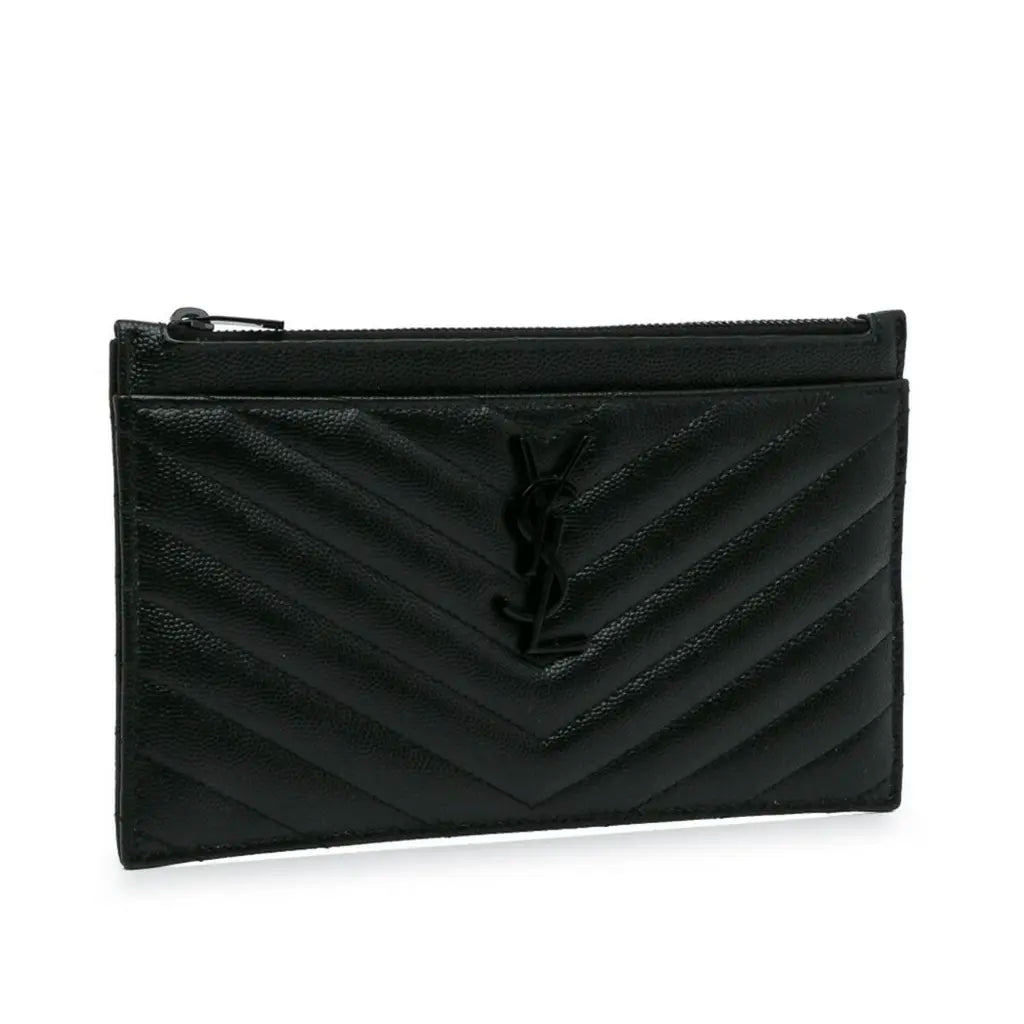 SAINT LAURENT Grain De Poudre Chevron Monogram Bill Pouch