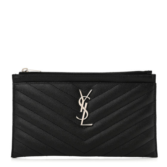 SAINT LAURENT Grain De Poudre Chevron Monogram Bill Pouch