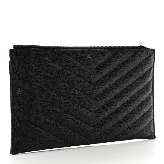 SAINT LAURENT Grain De Poudre Chevron Monogram Bill Pouch
