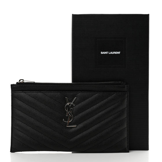 SAINT LAURENT Grain De Poudre Chevron Monogram Bill Pouch