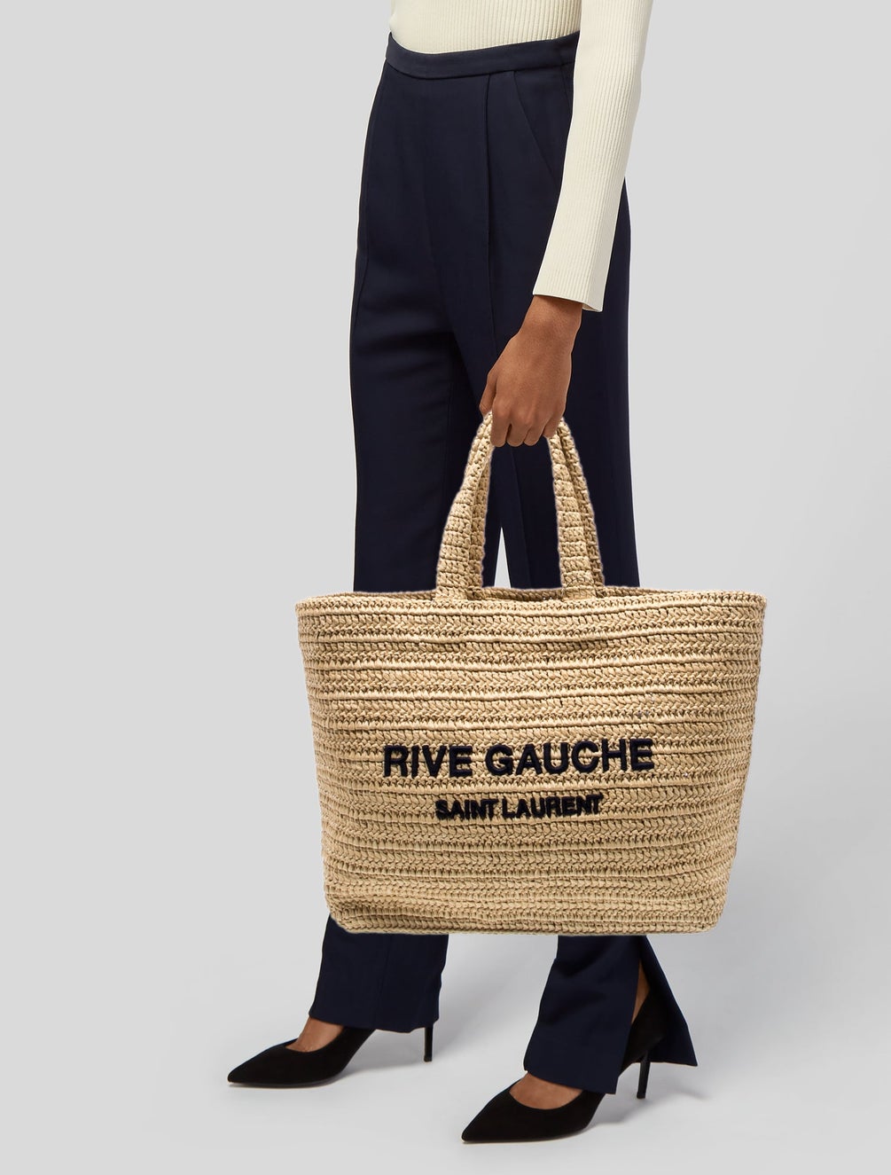 Saint Laurent Raffia Crochet Rive Gauche Tote
