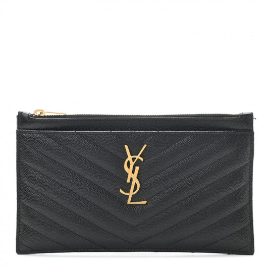 SAINT LAURENT  Grain De Poudre Chevron Monogram Bill Pouch